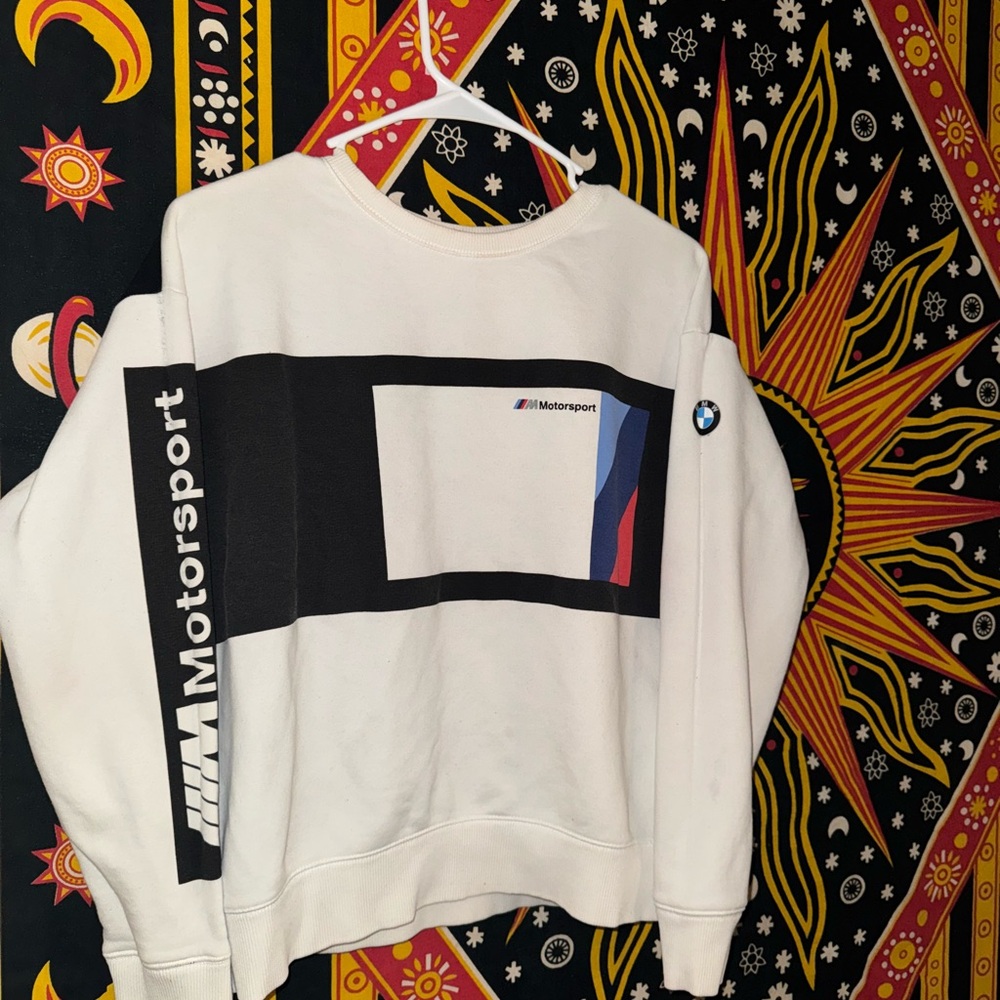 FLASH DEAL- BMW Motorsport White Sweatshirt with Black and Blue Accents